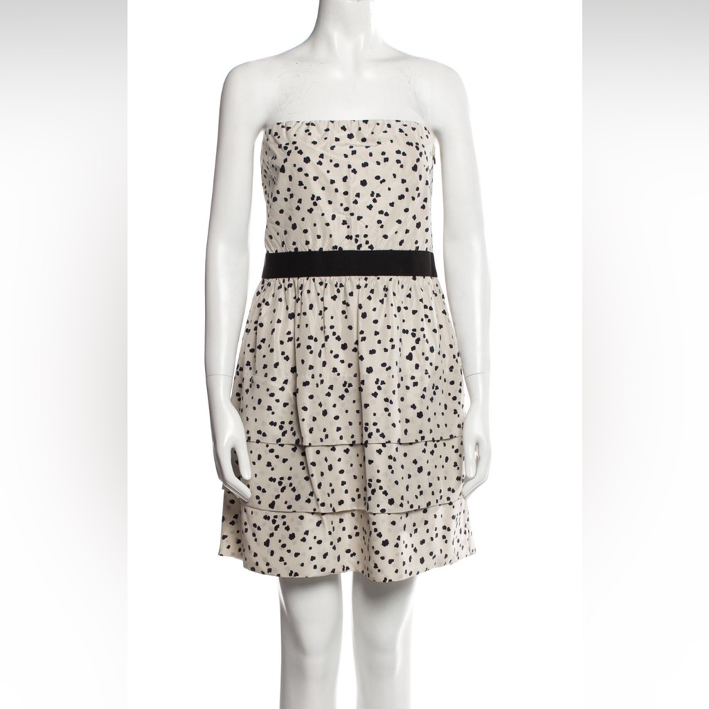 Theory Idalia‎ Navy and Ivory 100% Silk Strapless Dress- Size 10